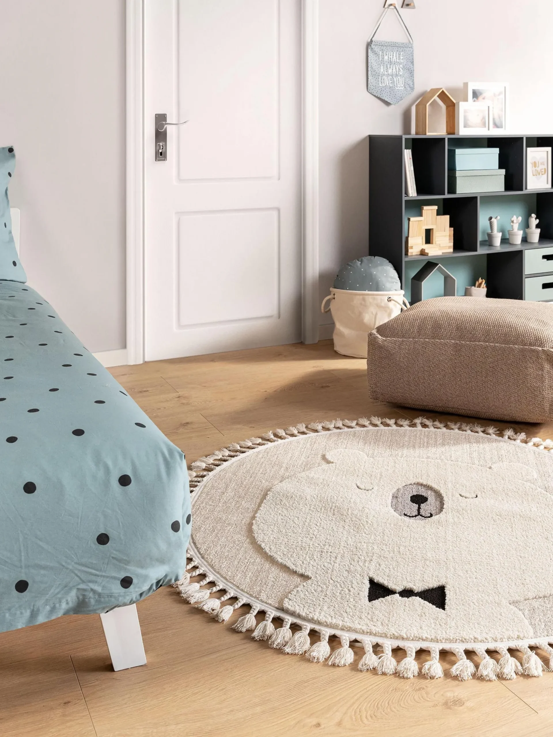 Tappeto rotondo per bambini con nappe e motivo in rilievo Momo