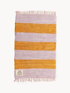 Tappeto in cotone tessuto a mano con frange Chindi