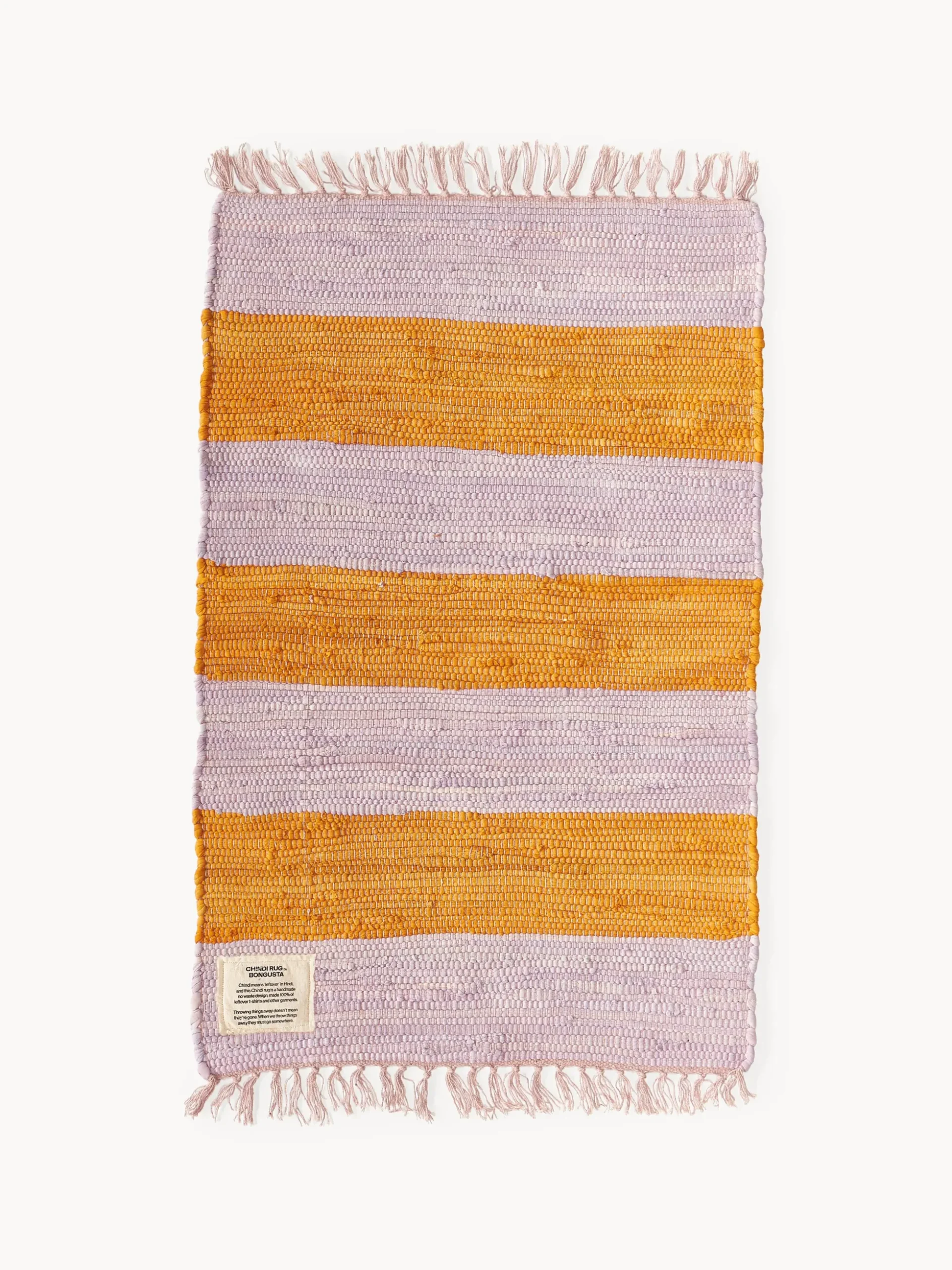 Tappeto in cotone tessuto a mano con frange Chindi