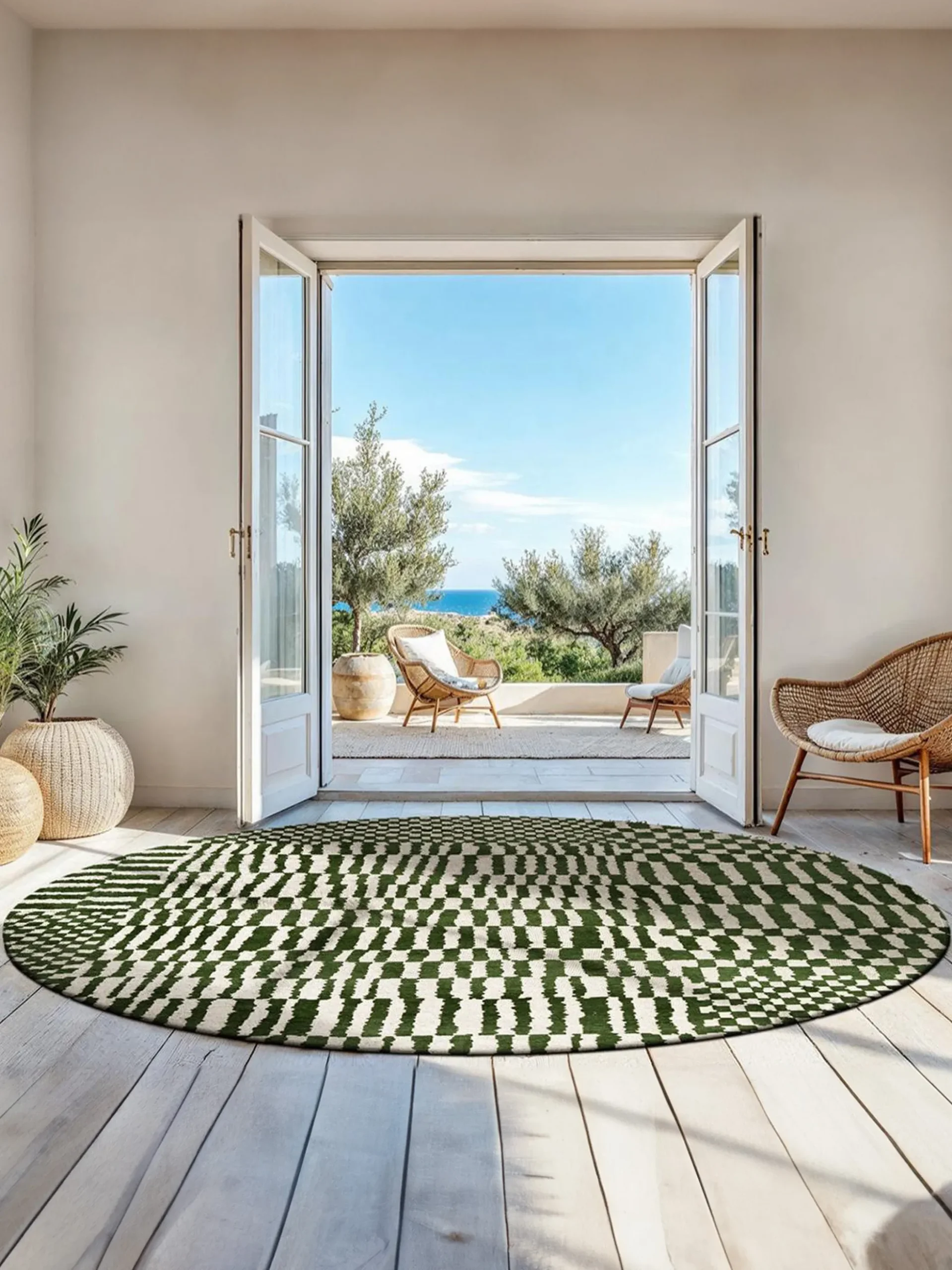 Tappeto rotondo jacquard lavabile da interno-esterno Berber