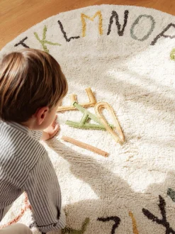 Tappeto rotondo per bambini fatto a mano Back To School, lavabile