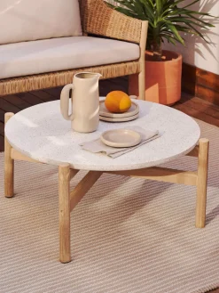 Tavolino da giardino rotondo in terrazzo e legno di eucalipto Pola