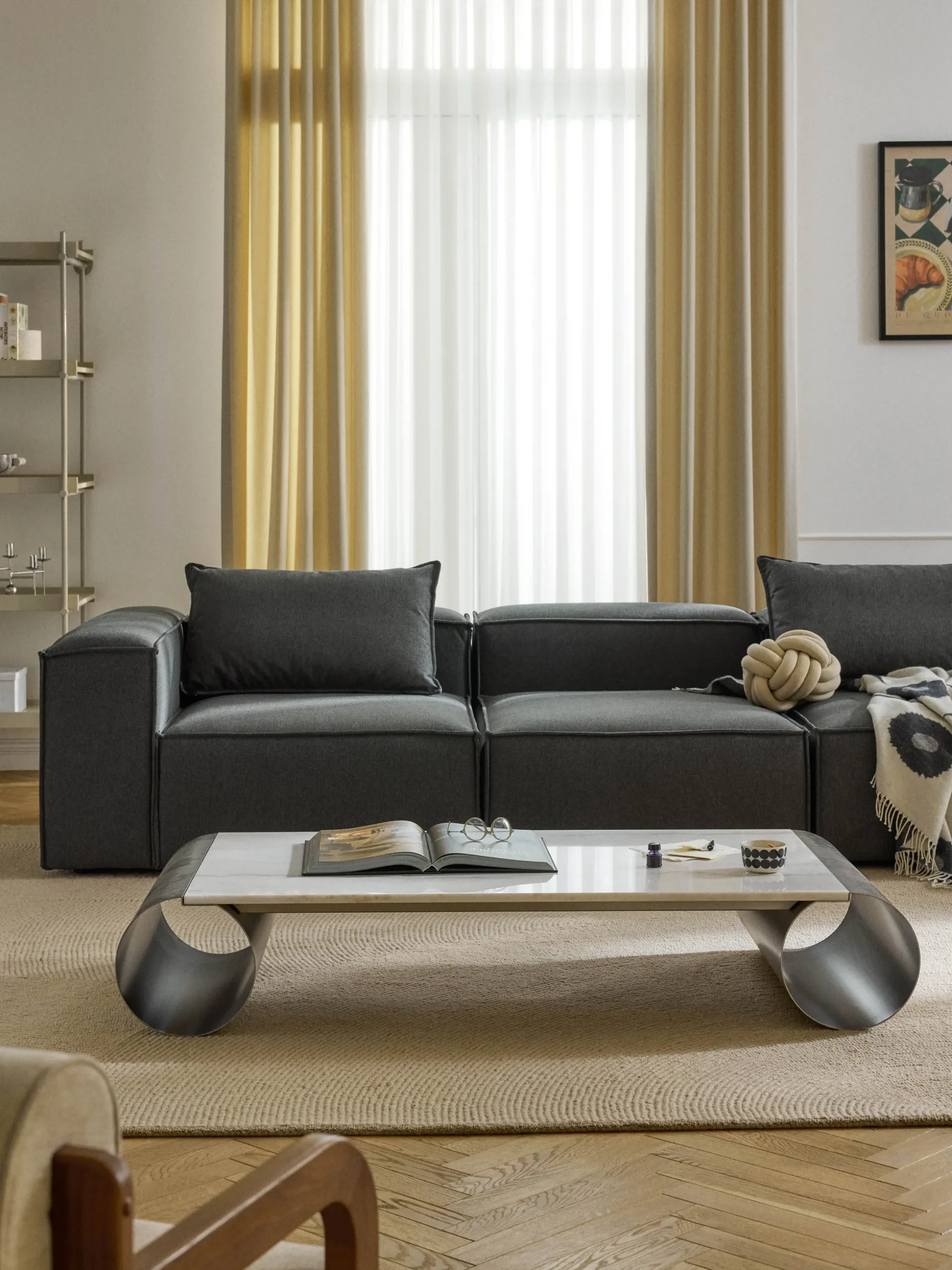 Tavolino da salotto XL con piano in marmo Blaze, larg. 160 cm