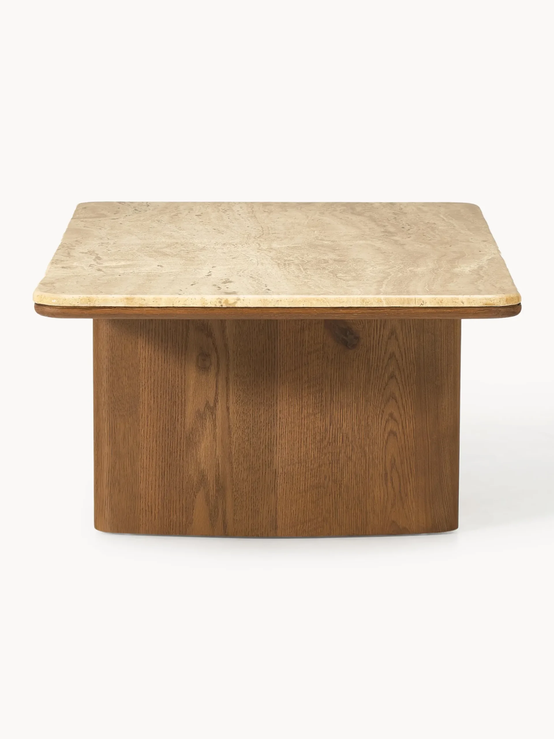 Tavolino in legno di quercia con piano in travertino Chandler