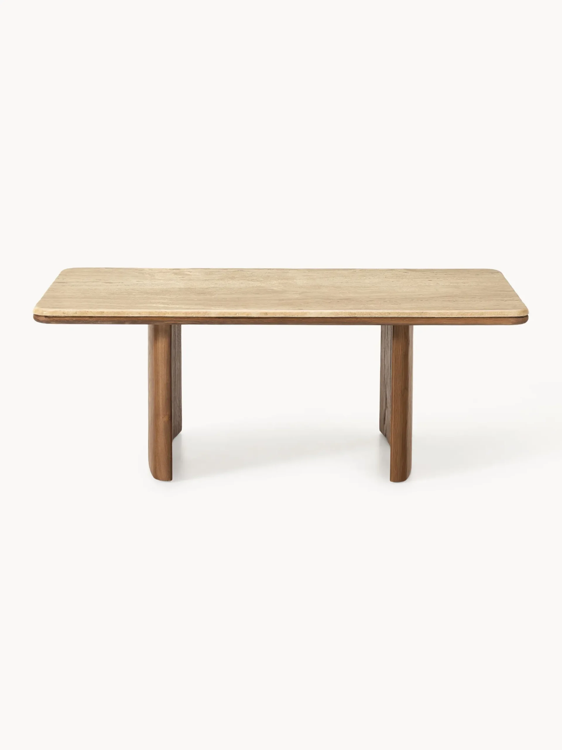 Tavolino in legno di quercia con piano in travertino Chandler