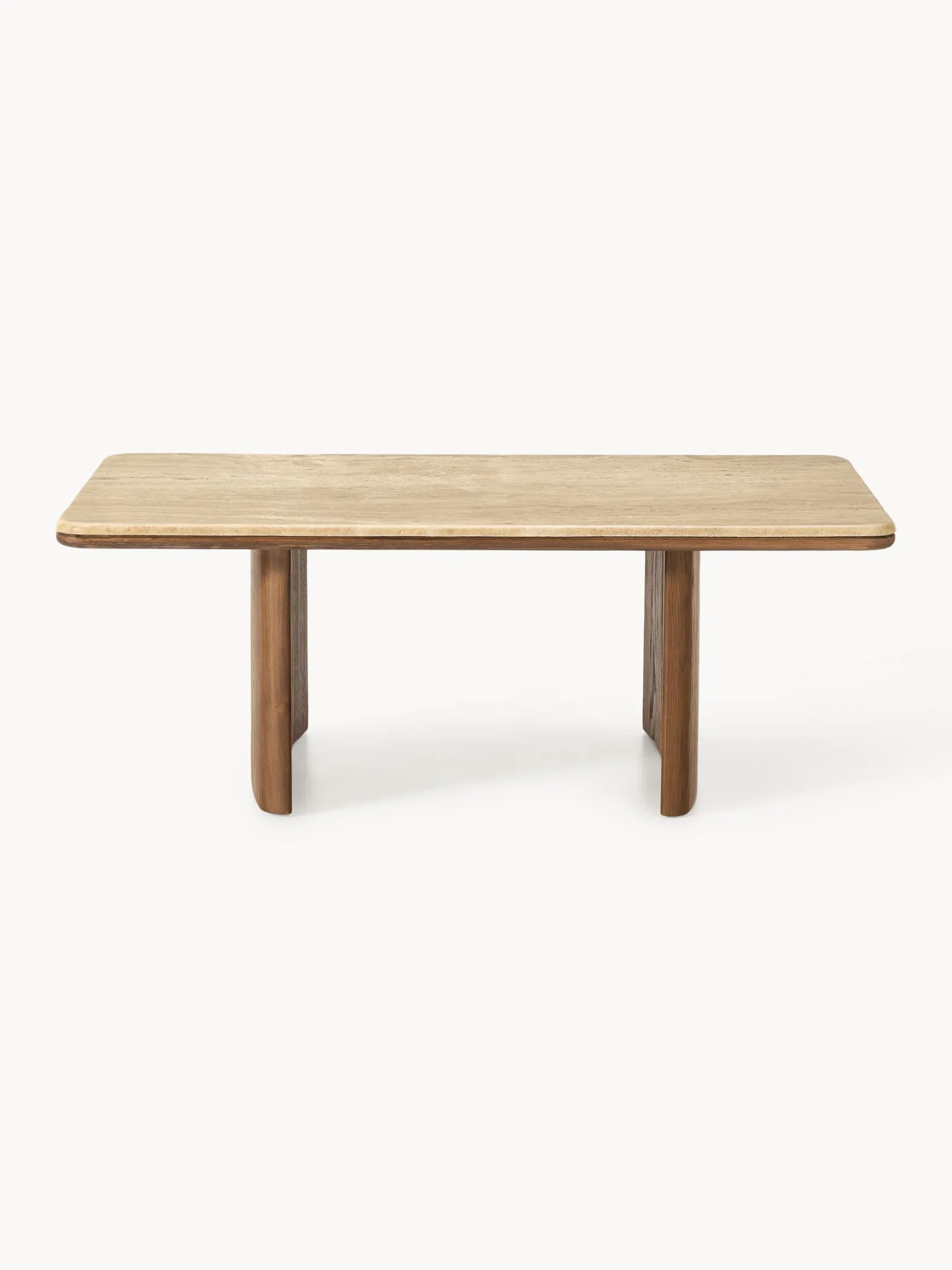 Tavolino in legno di quercia con piano in travertino Chandler