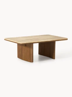 Tavolino in legno di quercia con piano in travertino Chandler