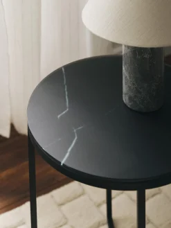 Tavolino rotondo con piano in vetro effetto marmo Antigua