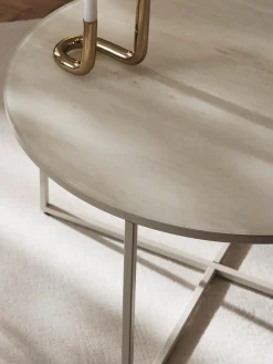 Tavolino rotondo da salotto con piano in vetro effetto marmo Antigua