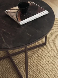 Tavolino rotondo da salotto con piano in vetro effetto marmo Antigua