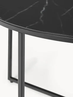 Tavolino rotondo da salotto con piano in vetro effetto marmo Antigua
