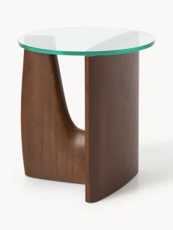Tavolino rotondo in legno con piano in vetro Miya