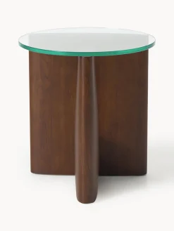 Tavolino rotondo in legno con piano in vetro Miya