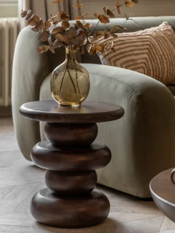 Tavolino rotondo in legno di mango Sculpt