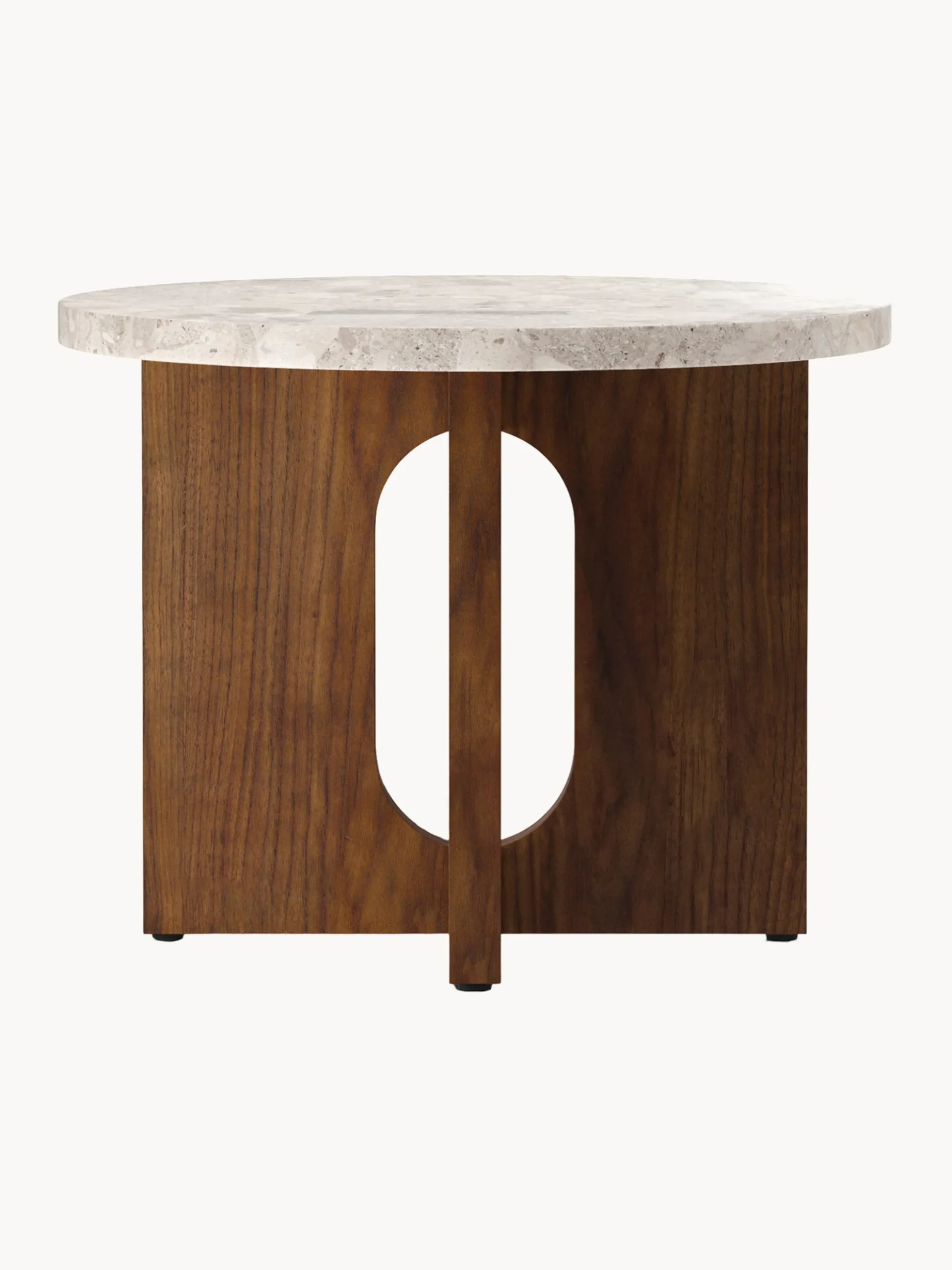 Tavolino rotondo in legno con piano in arenaria Androgyne