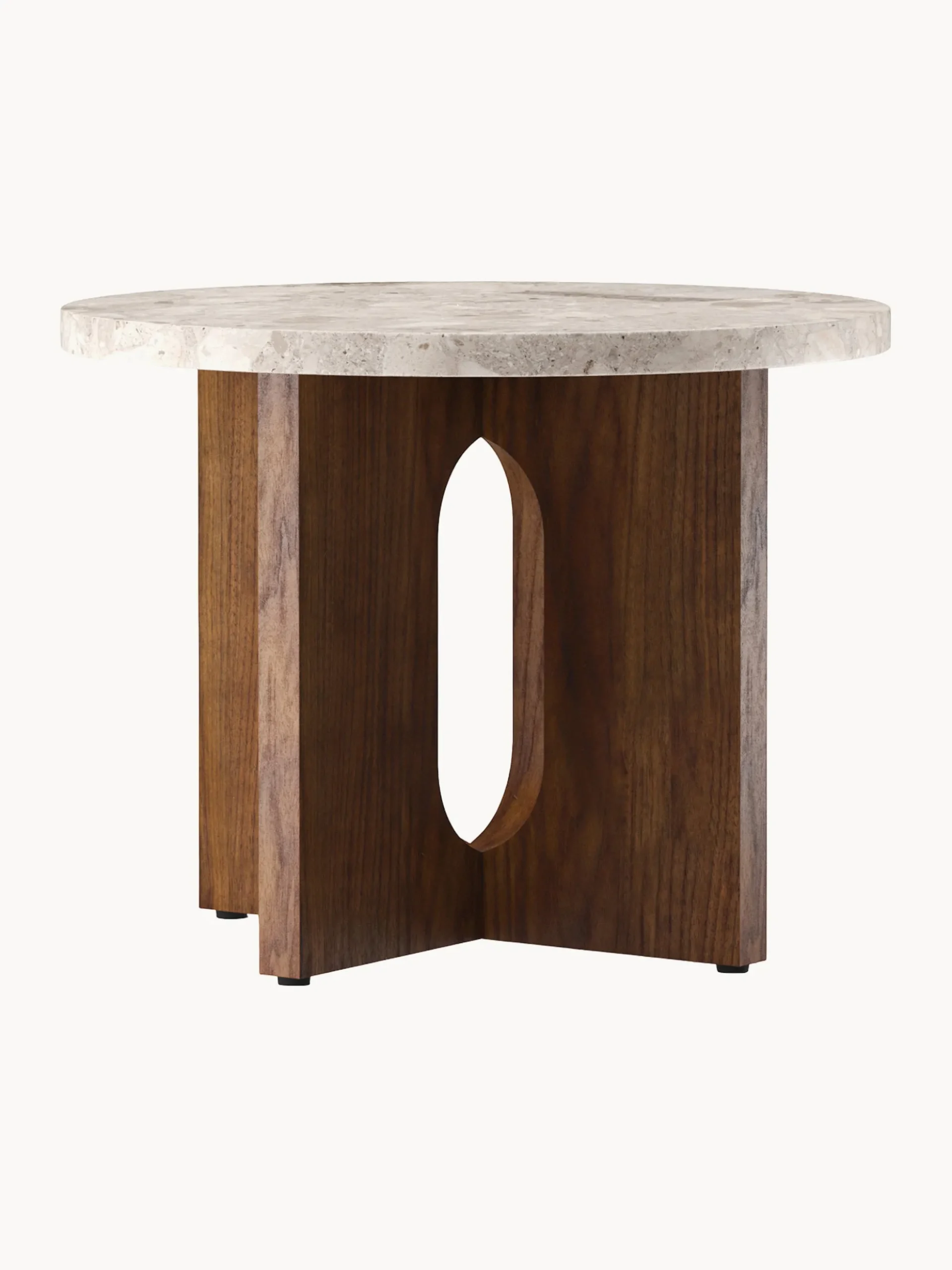 Tavolino rotondo in legno con piano in arenaria Androgyne