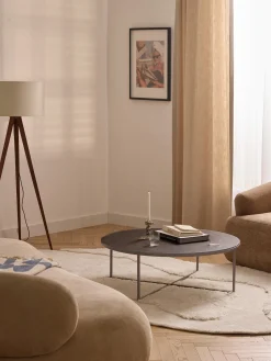 Tavolino rotondo XL da salotto con piano in vetro effetto marmo Antigua