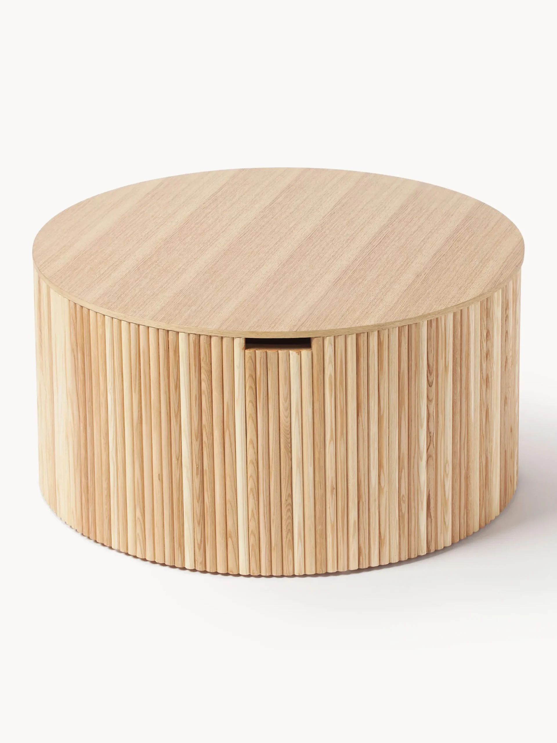 Tavolino-contenitore rotondo da salotto in legno Nele