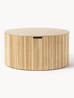 Tavolino-contenitore rotondo da salotto in legno Nele