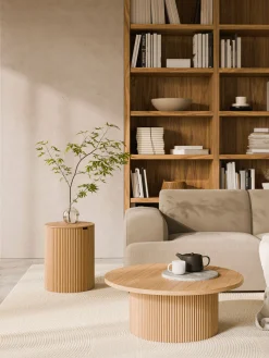 Tavolino contenitore rotondo in legno Nele