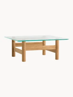 Tavolino da salotto in legno di quercia con piano in vetro Brasilia
