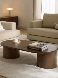 Tavolino da salotto ovale in legno di quercia Didi