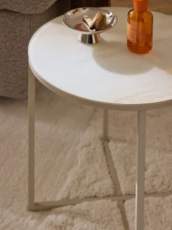Tavolino rotondo con piano in vetro effetto marmo Antigua