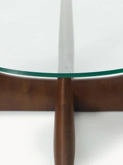 Tavolino rotondo da salotto in legno con piano in vetro Miya