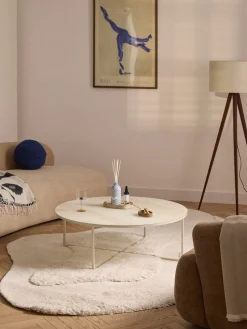 Tavolino rotondo XL da salotto con piano in vetro effetto marmo Antigua