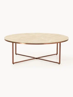 Tavolino rotondo XL da salotto con piano in vetro effetto marmo Antigua