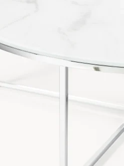 Tavolino rotondo XL da salotto con piano in vetro effetto marmo Antigua