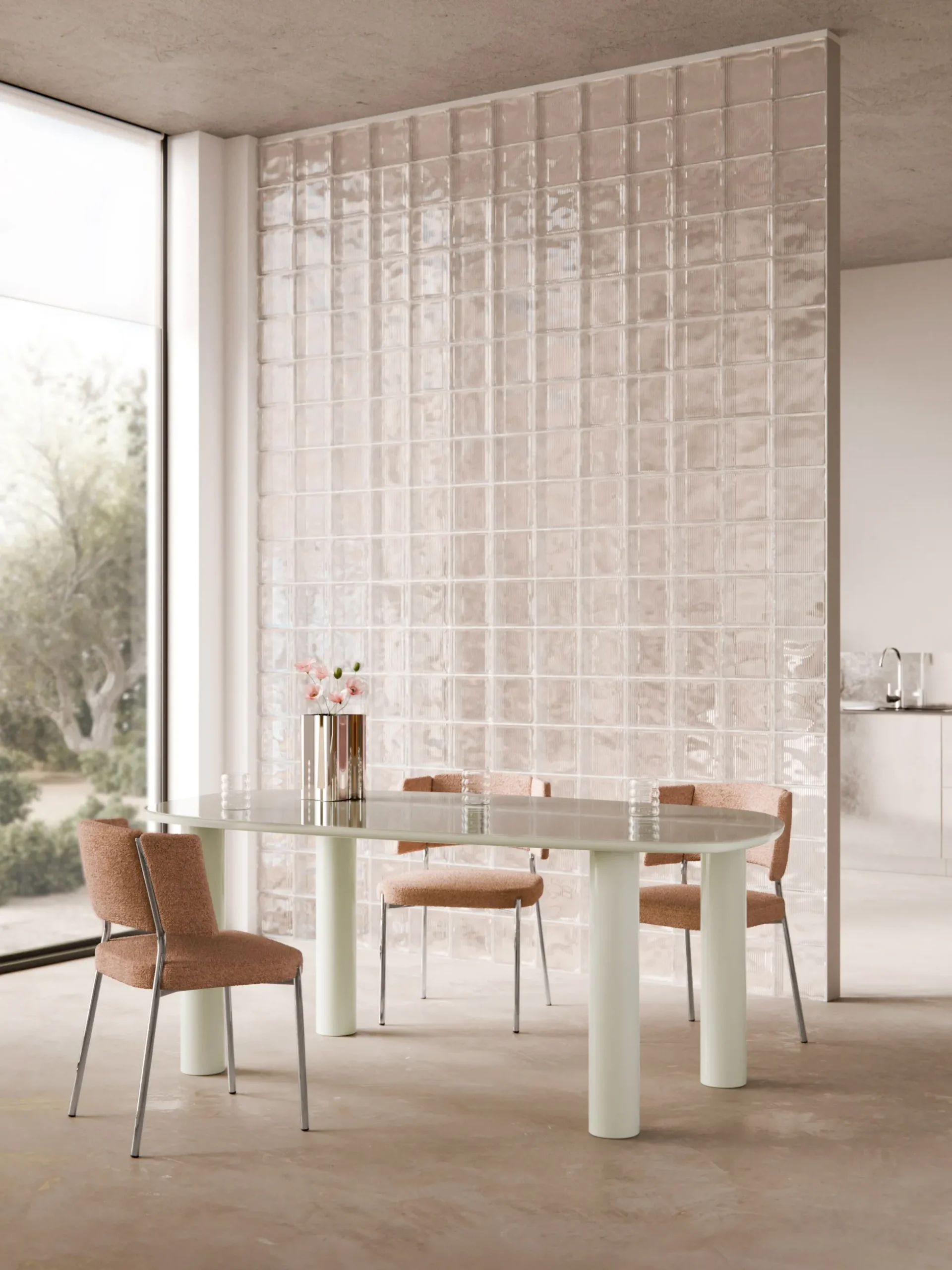 Tavolo organico con piano in vetro Beni, 200 x 110 cm