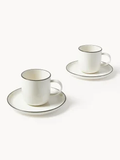 Tazzine da caffè con piattino in porcellana Facile 2 pz