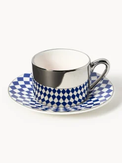 Tazzine da caffè fatte a mano con piattino Aunty, set da 4