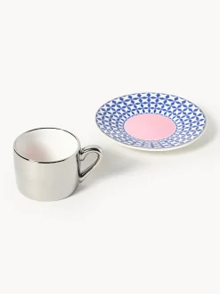 Tazzine da caffè fatte a mano con piattino Aunty, set da 4