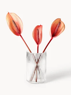 Vaso decorativo in vetro soffiato con struttura millerighe Carlo, alt. 20 cm