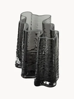 Vaso in vetro soffiato con superficie strutturata Gry, alt. 19 cm