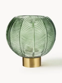Vaso a sfera in vetro verde con base dorata Mickey, alt. 21 cm