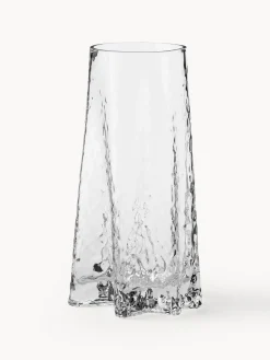 Vaso in vetro soffiato con superficie scanalata Gry, alt. 30 cm