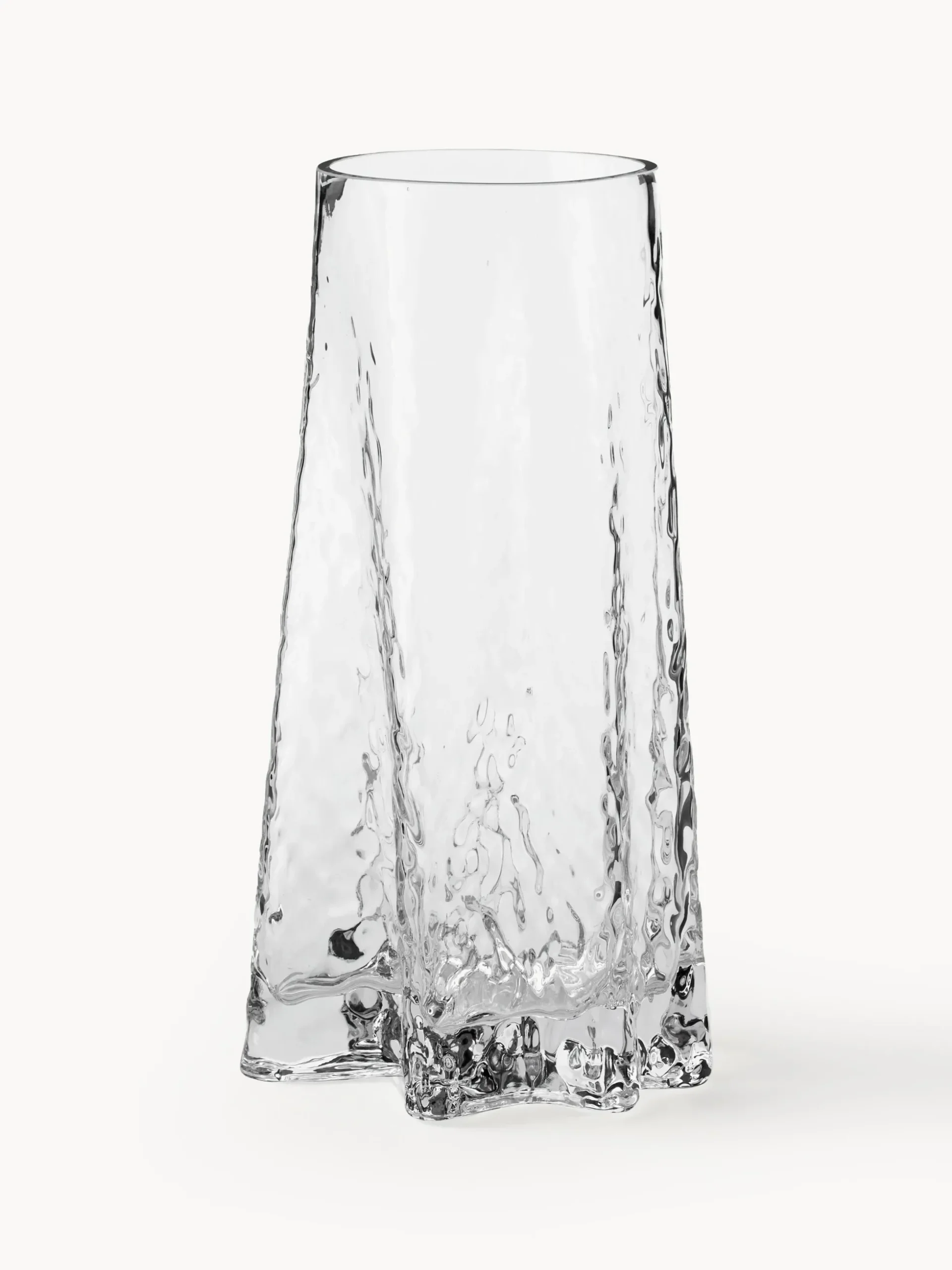 Vaso in vetro soffiato con superficie scanalata Gry, alt. 30 cm
