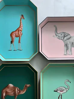Vassoio decorativo dipinto a mano con motivo elefante Fauna